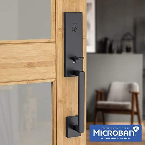 Manillas de lujo para puerta principal/Cerradura para puerta negro mate. Kwikset