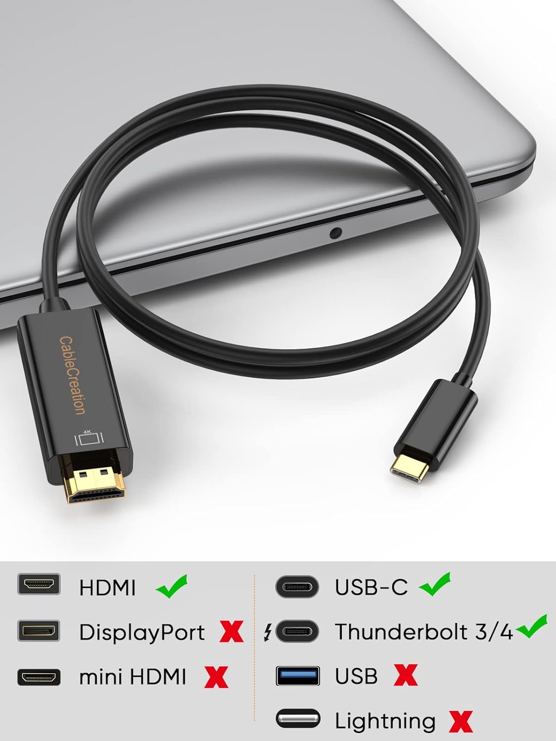 Cable USB-C a HDMI 4k  de 1.8 metros. Cable Creation