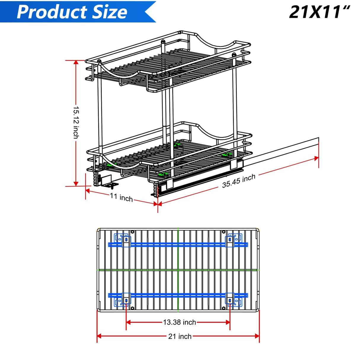 Organizdor para mueble de cocina deslizante y extraible de 2 niveles. Fulgente