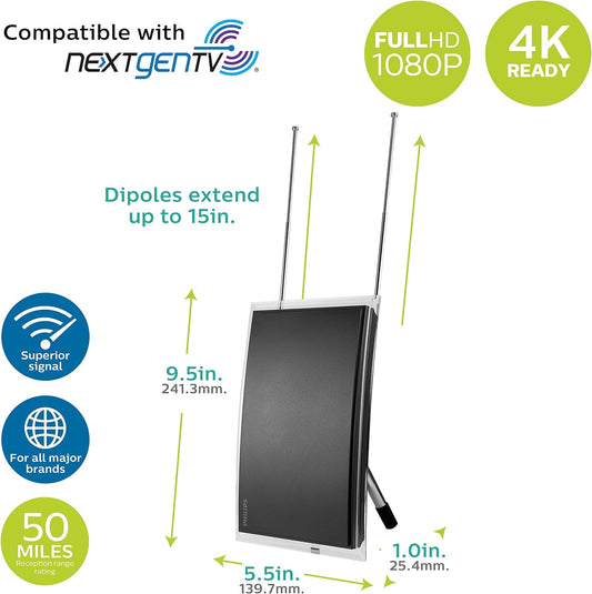 Antena para tv amplificada. HD Crystal Philips