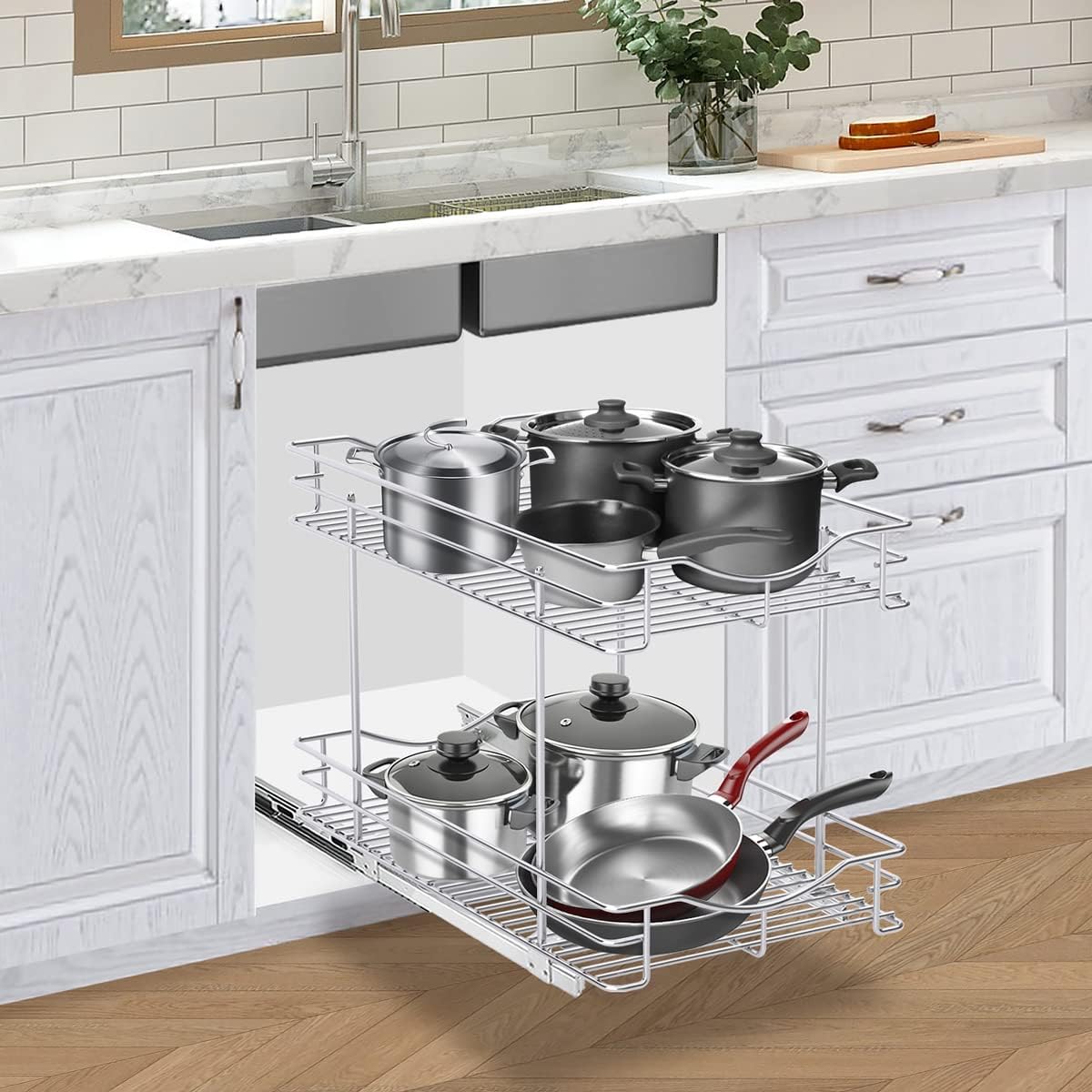 Organizdor para mueble de cocina deslizante y extraible de 2 niveles. Fulgente