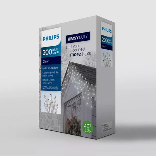 Luces de navidad transparentes estilo lluvia de 4 metros con 200 bombillos. Philips