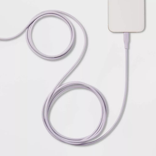 Cable largo Lightning a USB-C para Iphone/Ipad de 3.5 metros color morado. Heyday