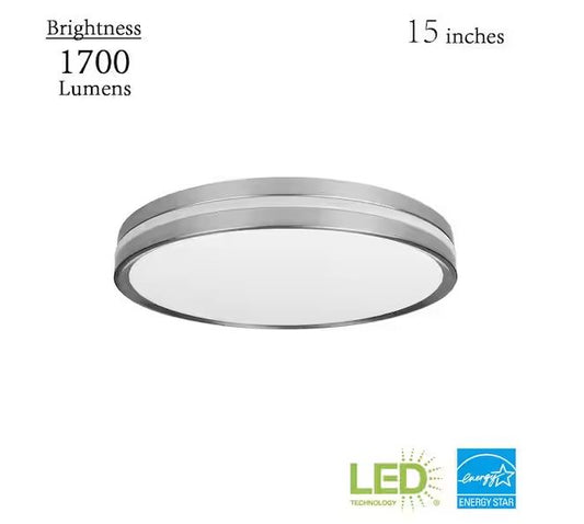 Lampara LED de techo de níquel cepillado para empotrar, CCT ajustable, con luz nocturna de 15 pulgadas. Hampton Bay