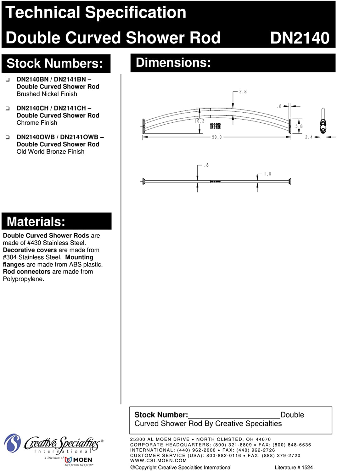 Moen Barra de ducha curva doble, DN2141BN